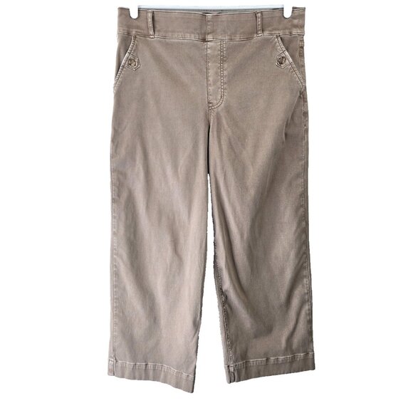 SPANX Cropped Wide Leg Pants XL Brown High Waist Stretchy Shaping Casual Pull On - Picture 1 of 13